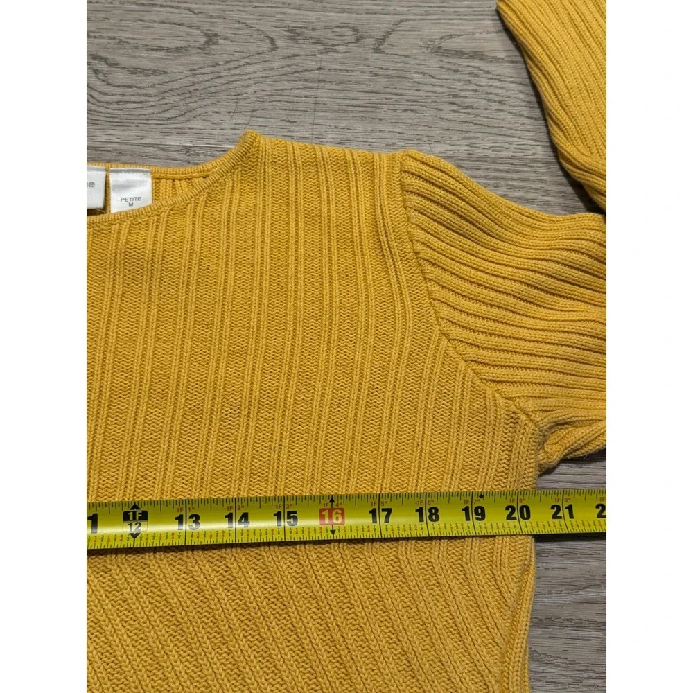 Liz Claiborne Lizsport Petite‎ Yellow Cotton Ribbed Knit Sweater Medium